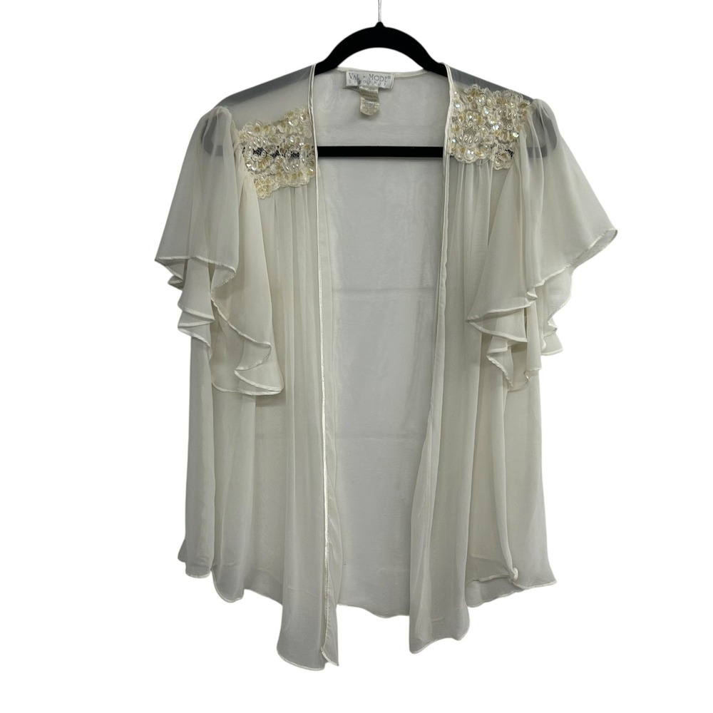 Sheer Ruffle Peignoir Top XL‎ Flutter Sleeve Val Mode Lingerie Romantic Layering